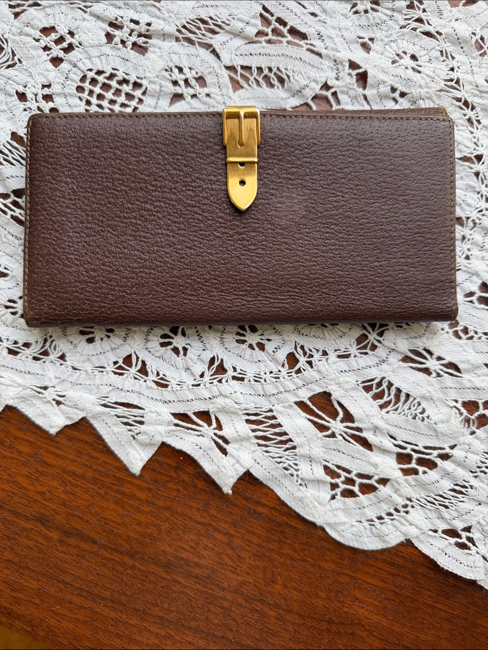 Vintage Gucci Brown Leather Wallet & Card Holder with Gold Buckle